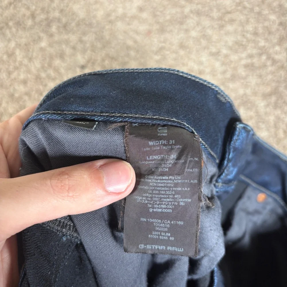 G-Star Raw 3301 Slim Mens Dark Indigo Blue Denim Jeans 31x34 (Fits 34x34)